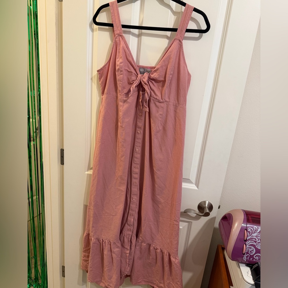 Asos pink tie button maxi dress in a blush pink color, size US 12
